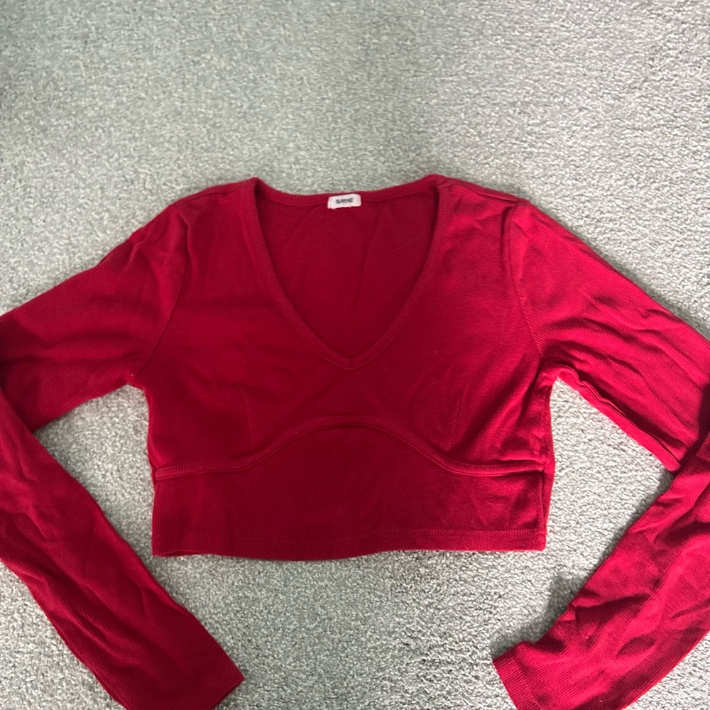 Red Long Sleeve Crop Top